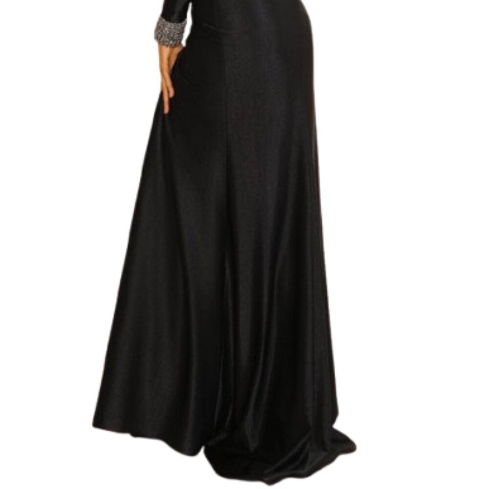 SALE NWT Terani 251M4433 Stretch Metallic Formal Gown Black Size 16 - Picture 4 of 6